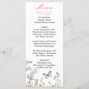 Spring Green Butterfly Floral Wedding Menu