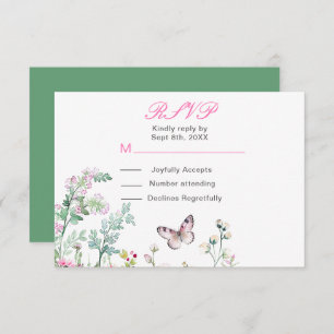 Spring Green Butterfly Floral Wedding RSVP Card