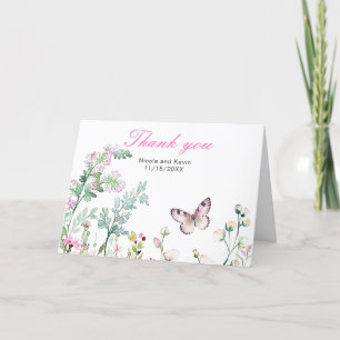 Spring Green Butterfly Floral Wedding Thank You Card