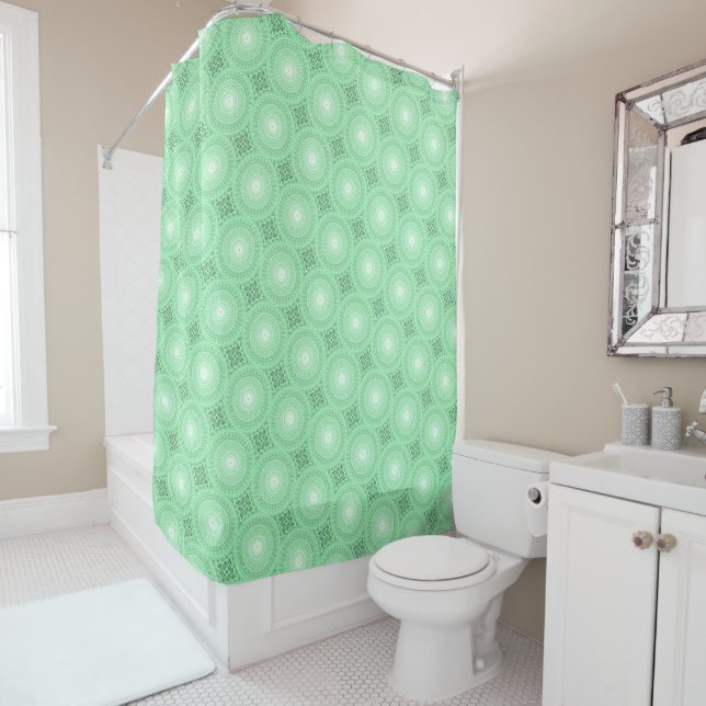 Spring green circles pattern shower curtain (In Situ)