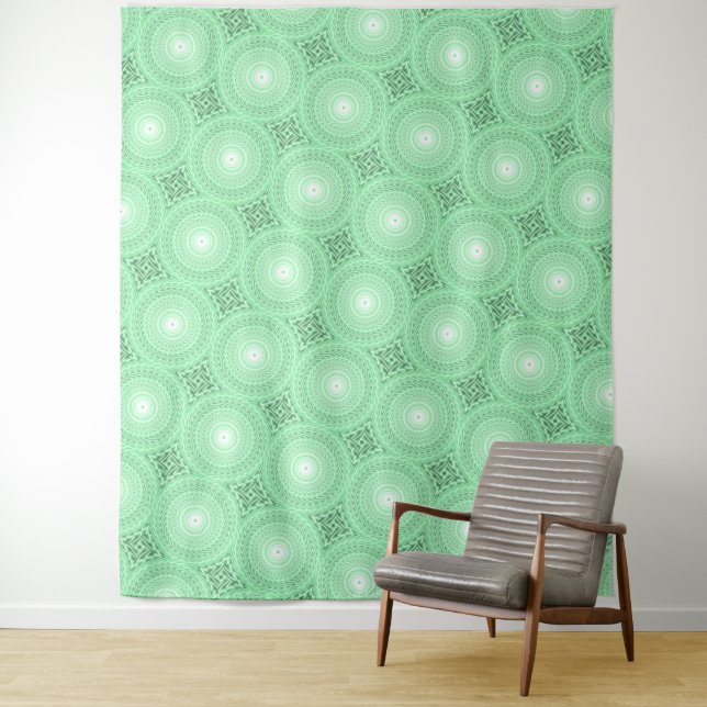 Spring green circles pattern tapestry (In Situ)