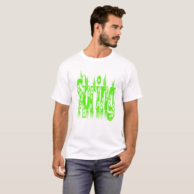 Spring Green Cute Floral Typography Springtime T-Shirt (Front Full)
