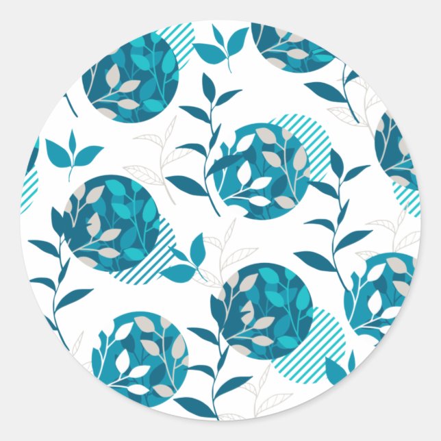 Spring Green Foliage and Leaves Modern Pattern Classic Round Sticker (Front)