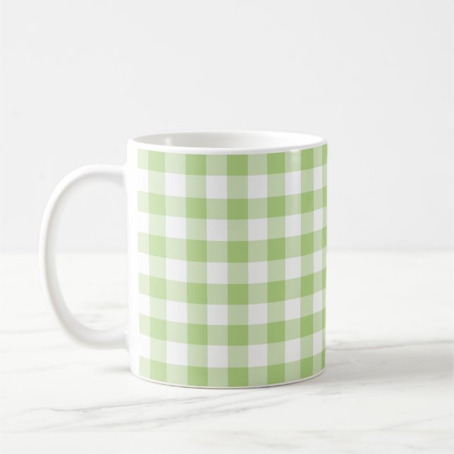 Spring Green Gingham Pattern Coffee Mug (Left)