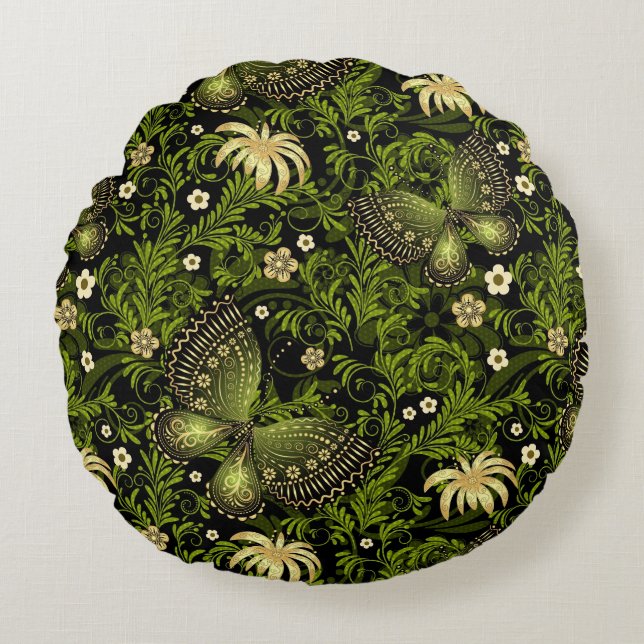 Spring Green-gold Pattern Round Cushion (Front)