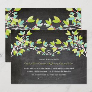 Spring Green Knotted Love Tree Chalkboard Wedding Invitation
