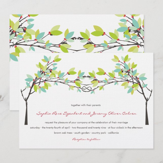 Spring Green Knotted Love Trees Wedding Invitation (Front/Back)