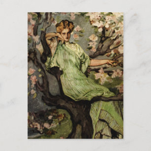Spring Green Lady - Vintage Wood Sylph Gibson Girl Postcard
