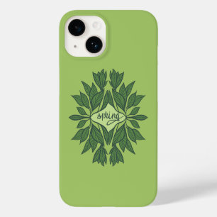 Spring Green Leaves Aesthetic Typography Case-Mate iPhone 14 Case