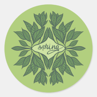 Spring Green Leaves Aesthetic Typography Classic Round Sticker