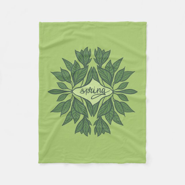 Spring Green Leaves Aesthetic Typography Fleece Blanket (Front)