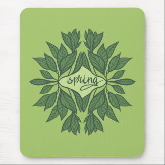 Spring Green Leaves Aesthetic Typography Mouse Mat