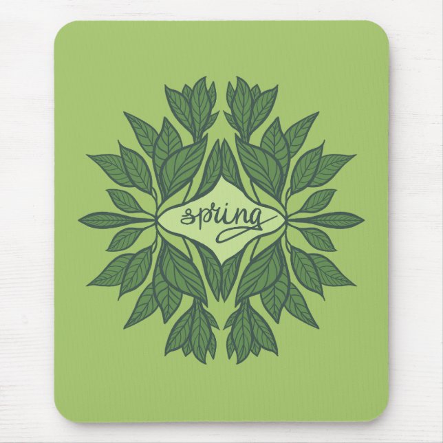 Spring Green Leaves Aesthetic Typography Mouse Mat (Front)