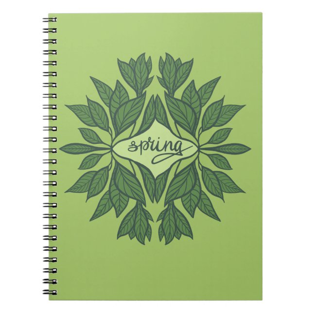 Spring Green Leaves Aesthetic Typography Notebook (Front)