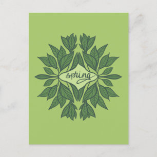 Spring Green Leaves Aesthetic Typography Postcard