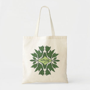 Spring Green Leaves Aesthetic Typography Tote Bag
