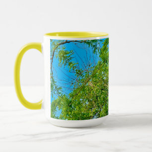 Spring Green Leaves Blue Sky Pattern mug