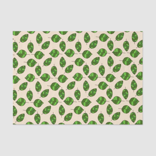 Spring Green Leaves Graphical Leaf Pattern Tissue Paper (Front)