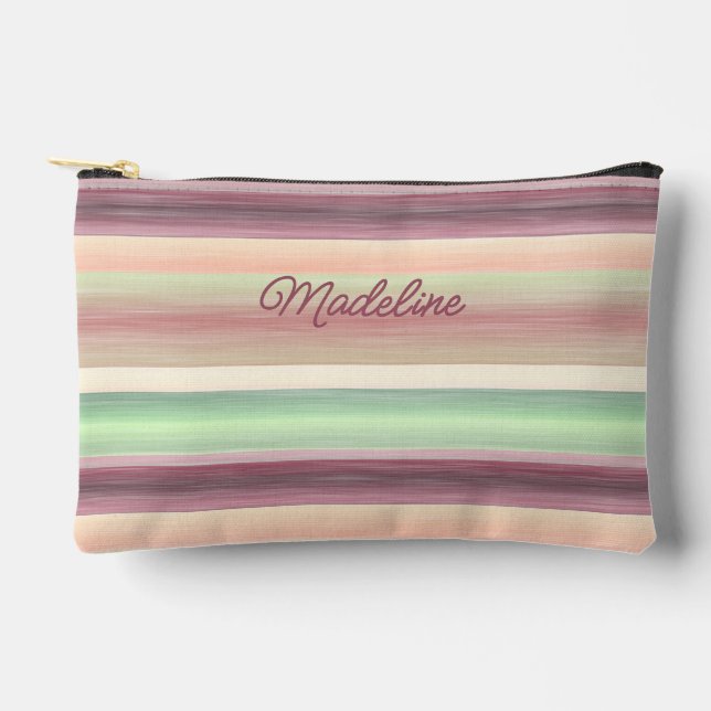 Spring Green Mauve Taupe Peach Pink Art Stripes Accessory Pouch (Front)