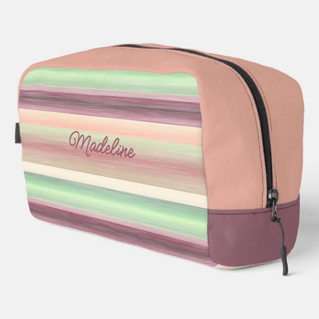 Spring Green Mauve Taupe Peach Pink Art Stripes Dopp Kit (Right Corner)