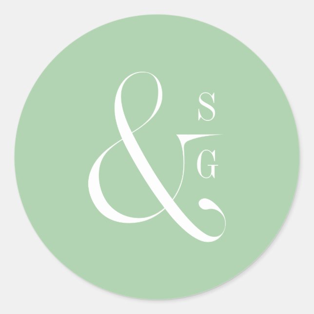Spring green modern typography couples monogram classic round sticker (Front)