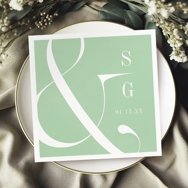 Spring green modern typography couples monogram napkin (Spring green modern typography couples monogram napkins)