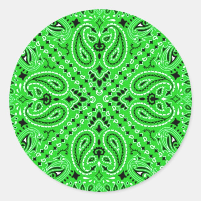 Spring Green Paisley Western Bandanna Scarf Print Classic Round Sticker (Front)