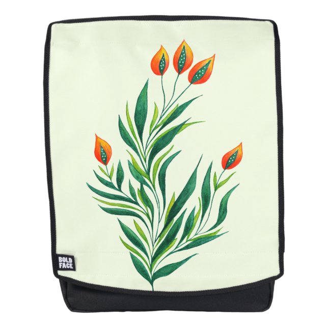 Spring Green Plant With Orange Buds Backpack (Front)