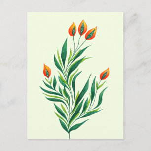 Spring Green Plant With Orange Buds Postcard