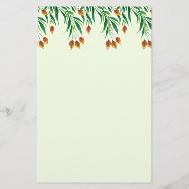 Spring Green Plant With Orange Buds Stationery (Front)