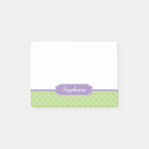 Spring Green Purple Quatrefoil Monogram Post-it Notes