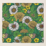 Spring green scarf<br><div class="desc">Various hand- drawn wild flowers and plants,  spring meadow</div>