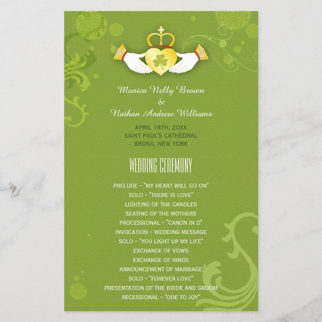 Spring Green Unique Irish Wedding Program (Front)