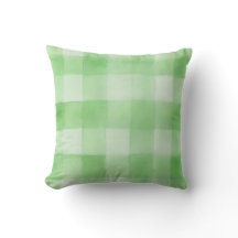 Spring Green Watercolor Gingham Plaid Throw Pillow
