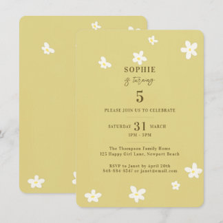 Spring Green White Daisies Girl Birthday Party Invitation