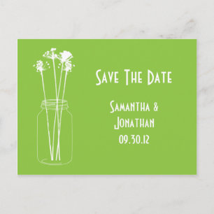 Spring Green White Mason Jar Wildflowers Announcement Postcard