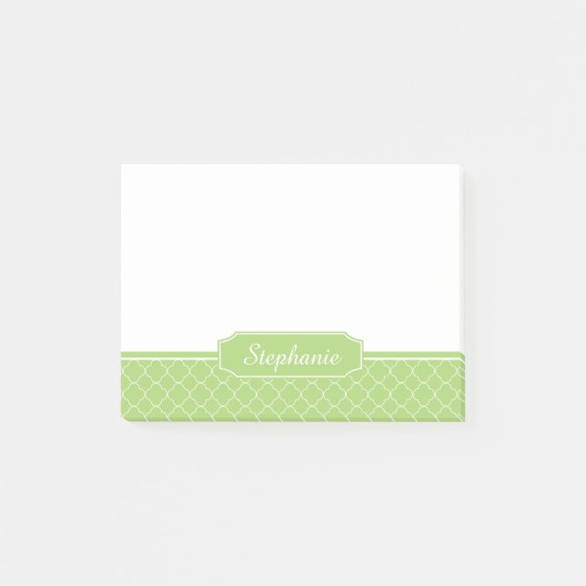 Spring Green White Quatrefoil Monogram Post-it Notes (Front)