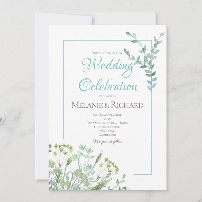 Spring Green Wild Herb Wedding Invitation (Front)