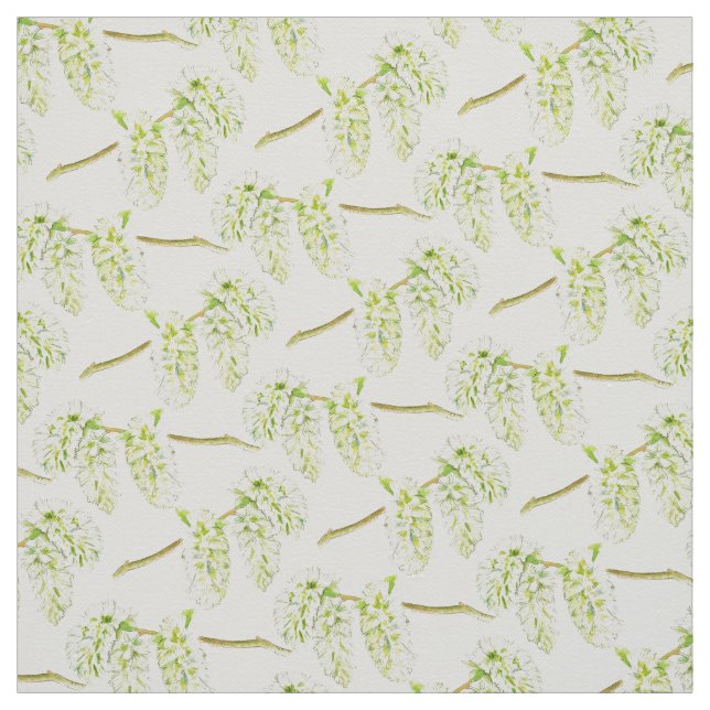 Spring green willow catkins watercolor fabric (Swatch)