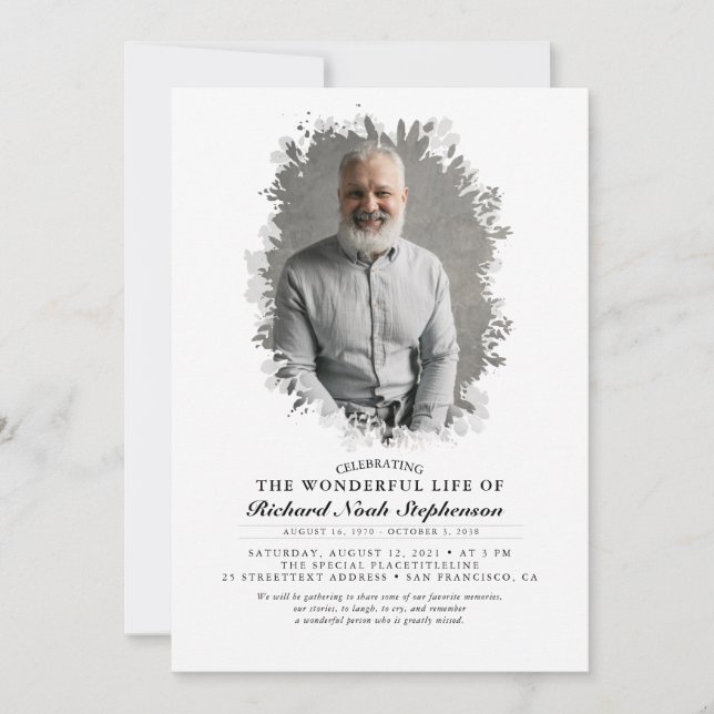 Spring Greenery Foliage Silhouette Funeral Photo Invitation (Front)