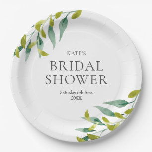 Spring Greenery Meadow Leaves Bridal Shower Paper Plate