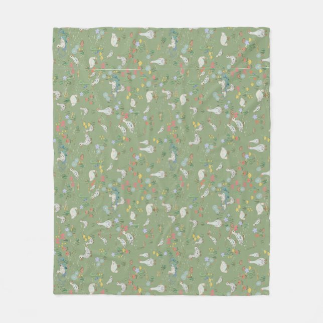 Spring greens duck pond Tissue Paper Fleece Blanket (Front)