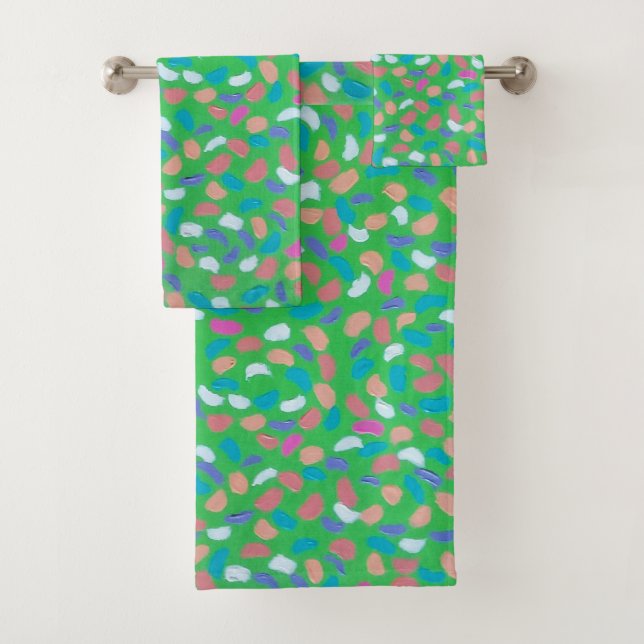Spring Greens Painterly Art Bath Towel Set (Insitu)