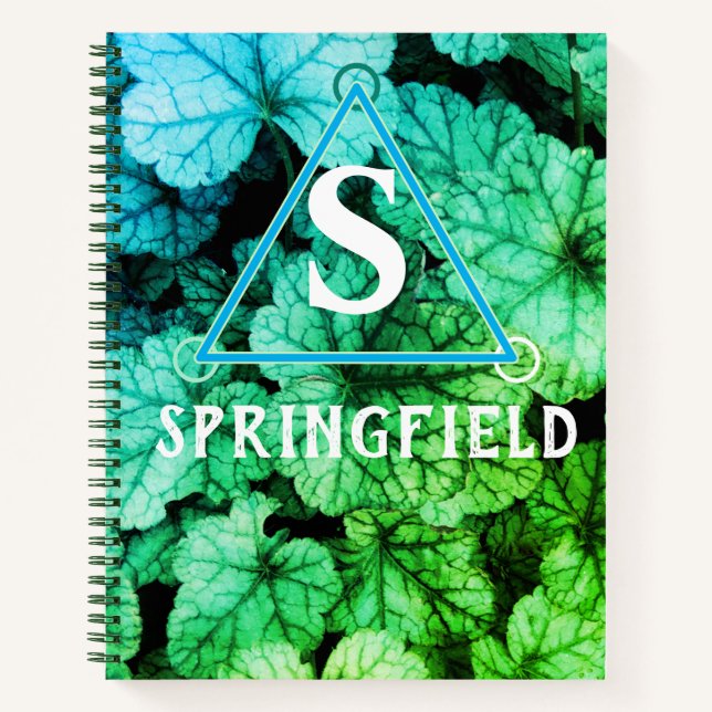 Spring Greens Rainbow Monogram - Colourful Foliage Notebook (Front)