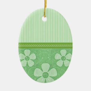 Spring Greens Stripes and Florals Egg Ceramic Tree Decoration