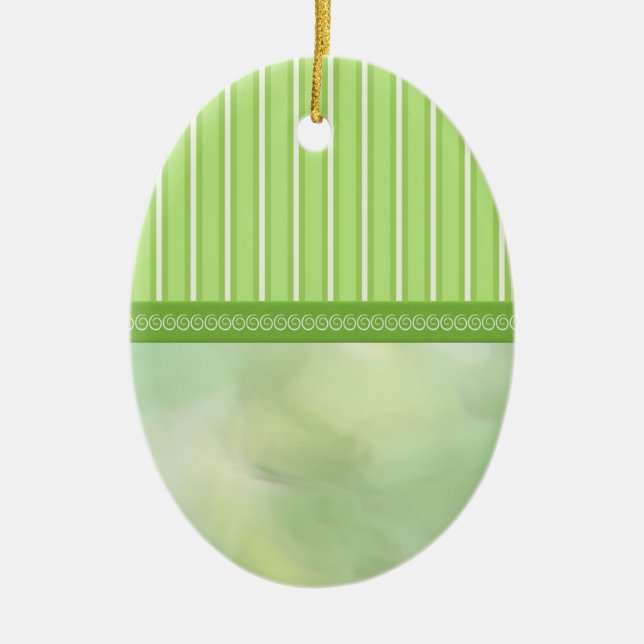Spring Greens Stripes and Swirls Egg Ceramic Tree Decoration (Front)