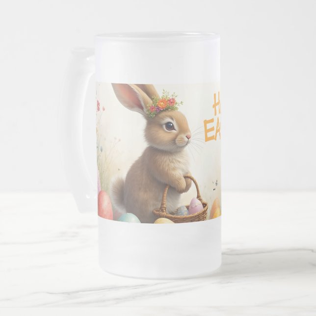 Spring Greetings from the Easter Bunny Frosted Glass Beer Mug (Front Left)