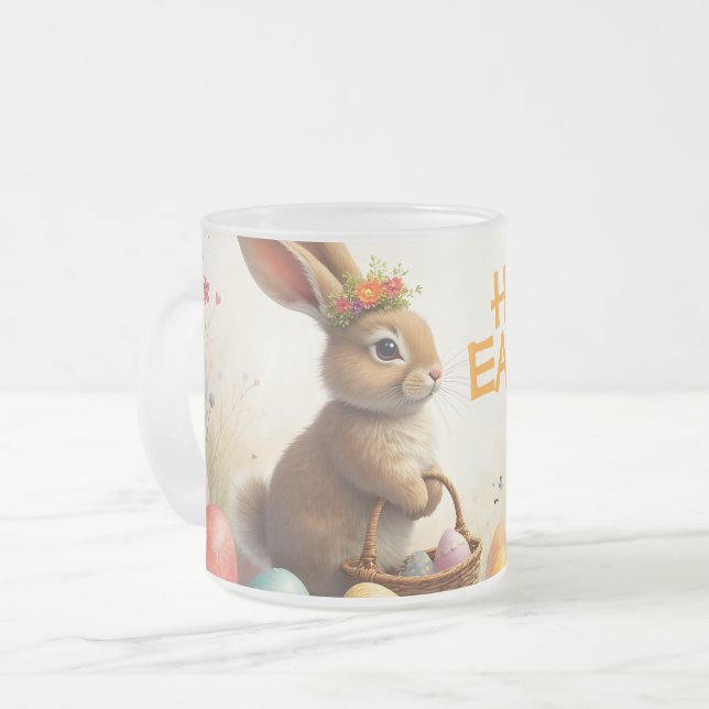 Spring Greetings from the Easter Bunny Frosted Glass Coffee Mug (Front Left)