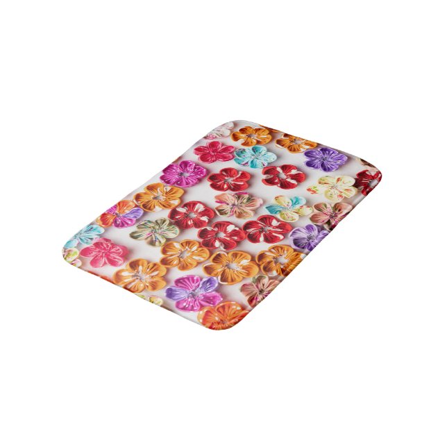 Spring Handmade sewn fabric Flowers Multicolor  Bath Mat (Angled)