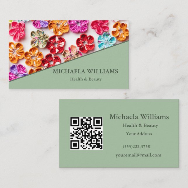 Spring Handmade sewn fabric Flowers Multicolor  Business Card (Front/Back)